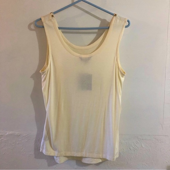 BEADED Tank Top Cream Coloured. Neutral coastal Beach vacation. Size Large - Picture 5 of 14